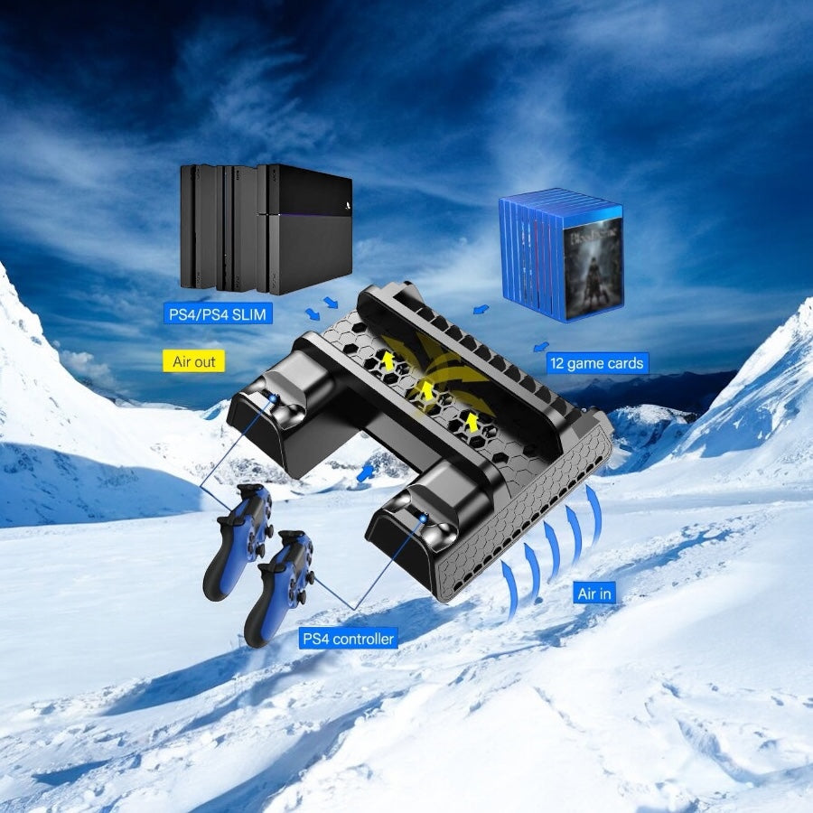 🎮❄️PS4/PS4 Slim/PS4 Pro Vertical Cooling Stand Dual Controller Station