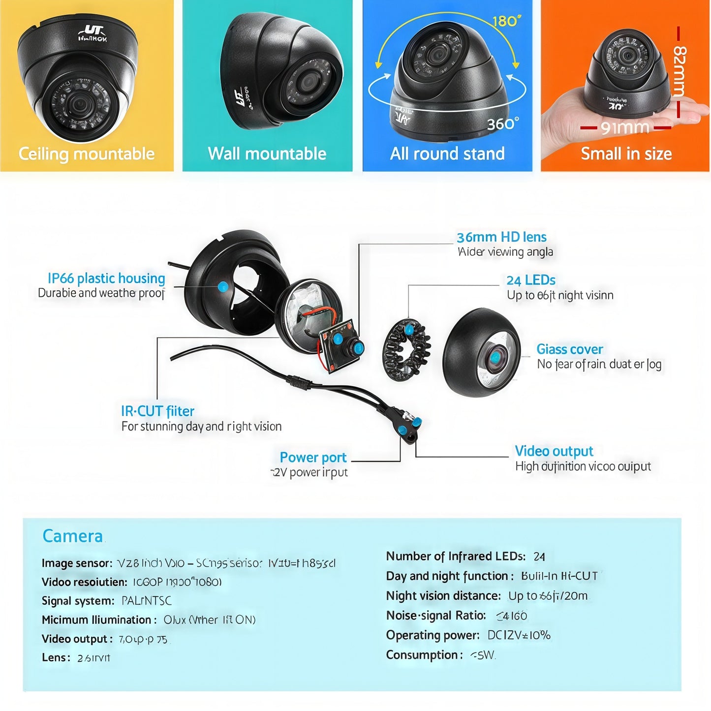 🎥CCTV Security System 4CH DVR 4 Cameras 1080p