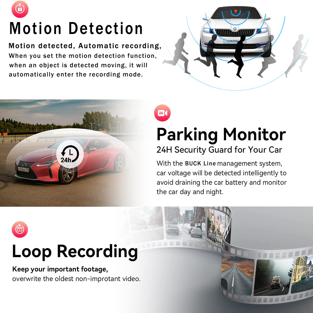 📹⏯Dual Lens Dash Cam HD 1080P Front/Rear/Inside Video Recorder