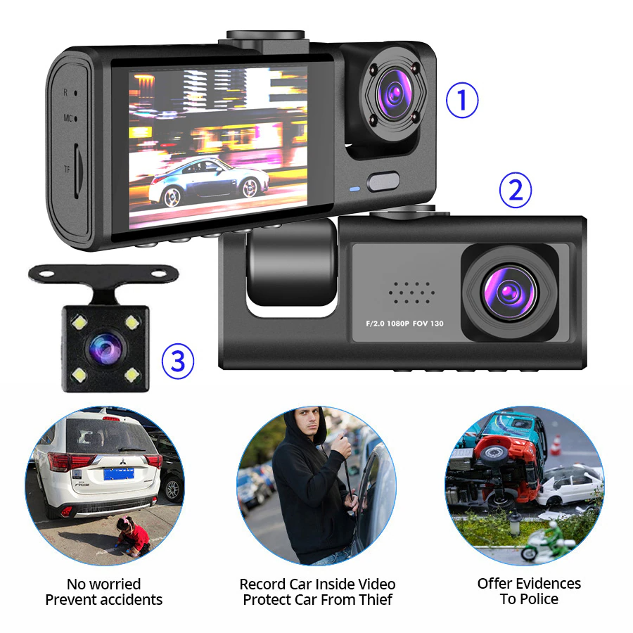 📹⏯Dual Lens Dash Cam HD 1080P Front/Rear/Inside Video Recorder