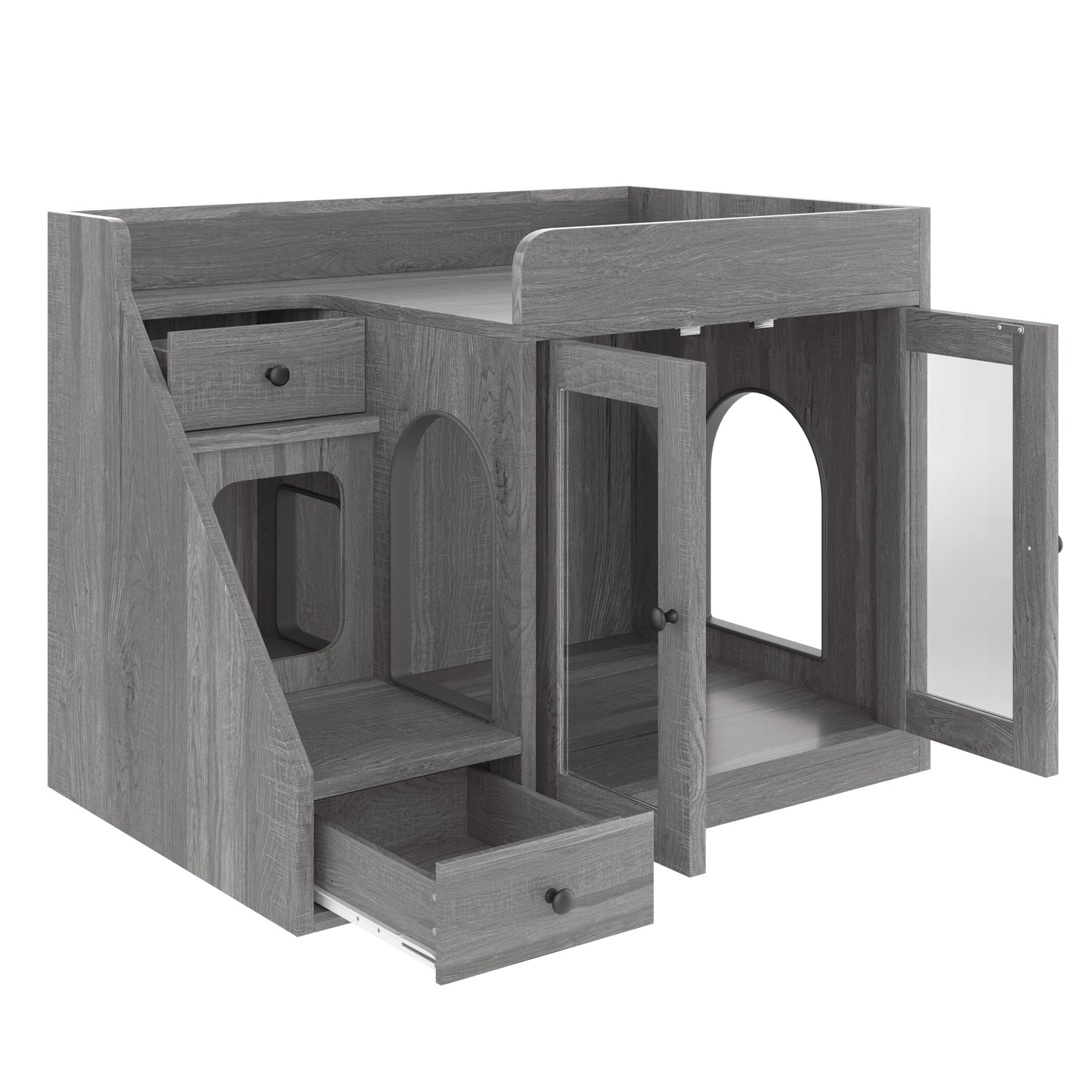 📥🐱Cat Litter Box Enclosure With Light & Resting Space