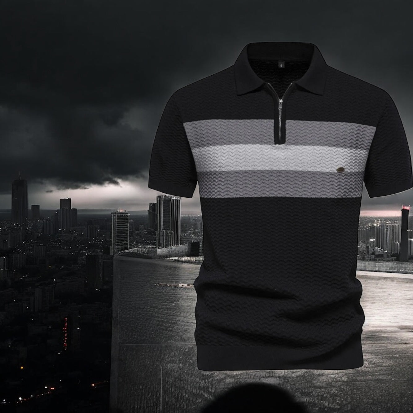 ⛿∿Striped Wave Texture Polo