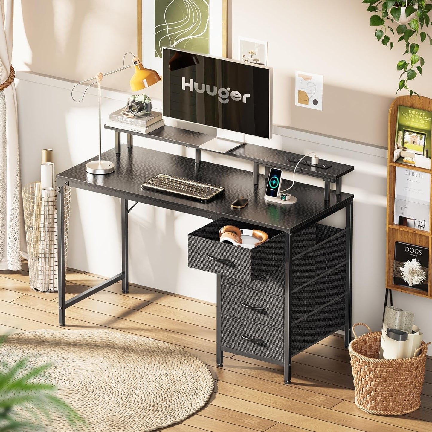 🖥️47 Inch Computer Desk with Power Outlets and LED Lights, Gaming Desk