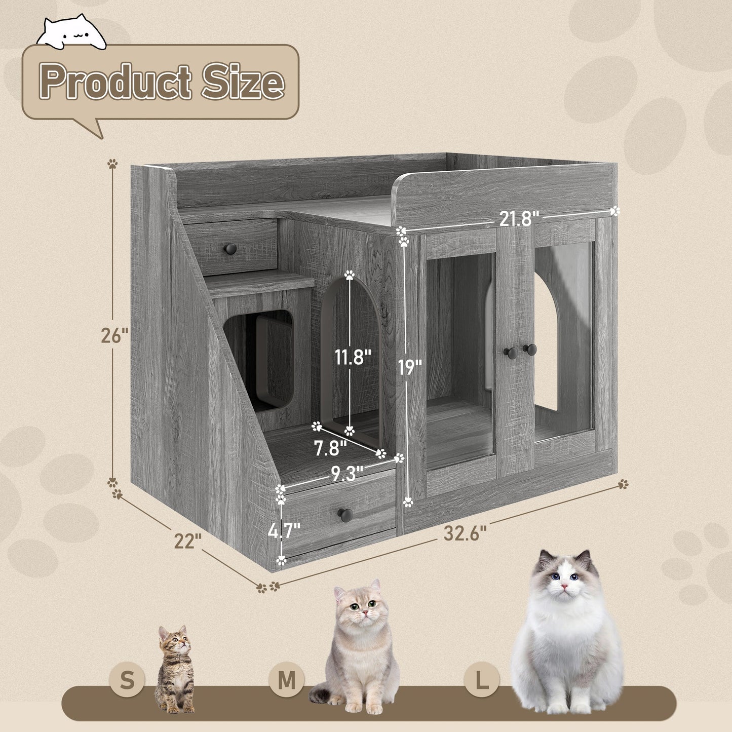 📥🐱Cat Litter Box Enclosure With Light & Resting Space