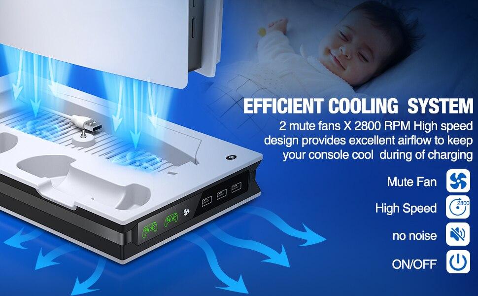 ❄️🌪️PS5 Cooling Fan System & Vertical Stand With Dual Controller Holder