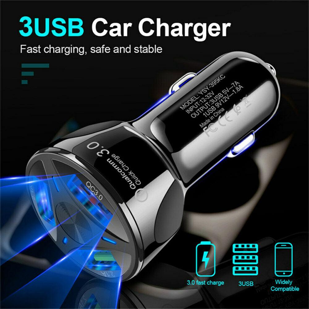 2 Pack USB Fast Car Charger|LED With 3 Ports