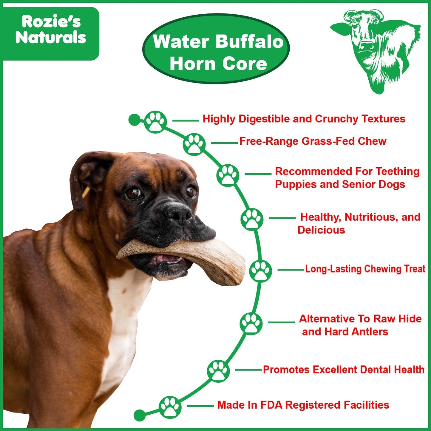 Rozie's Naturals Buffalo Horn Chews For Dogs