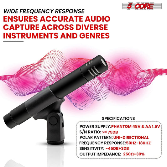 5 Core Instrument Microphone Professional XLR Cardioid Pencil Stick