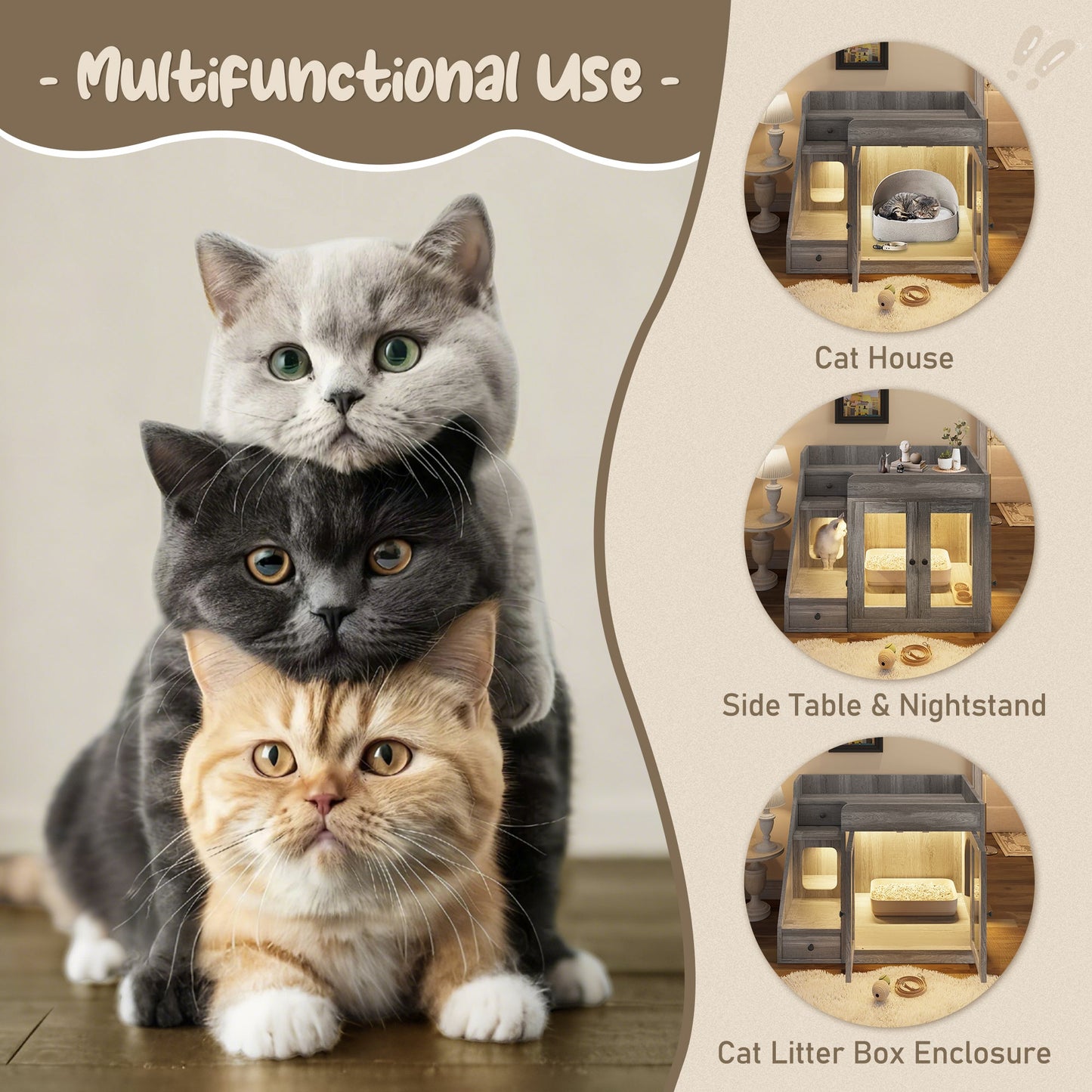 📥🐱Cat Litter Box Enclosure With Light & Resting Space