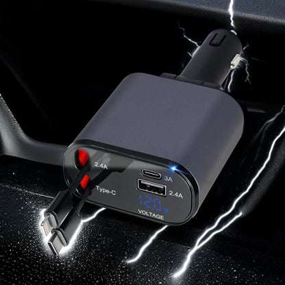 🔋120W Retractable Car Charger | 4 in 1 Fast Car Phone Charger|Retractable Cables