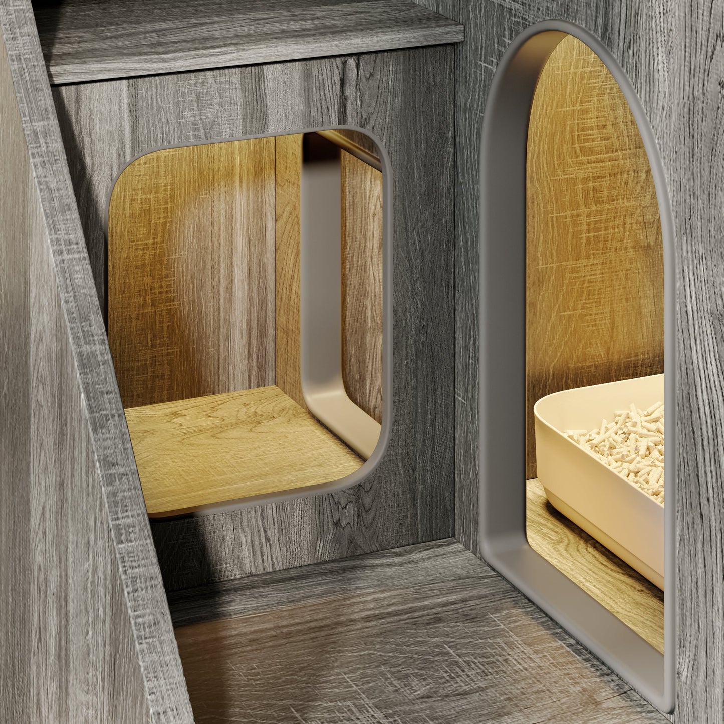📥🐱Cat Litter Box Enclosure With Light & Resting Space