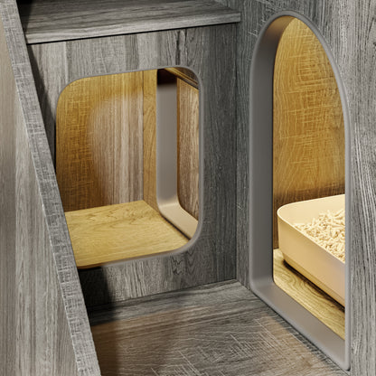 📥🐱Cat Litter Box Enclosure With Light & Resting Space