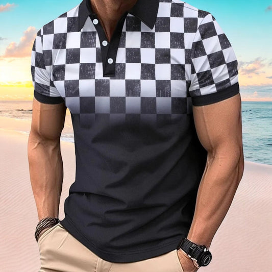 🏁Ying Yang Checkered Polo Shirt|Short Sleeve