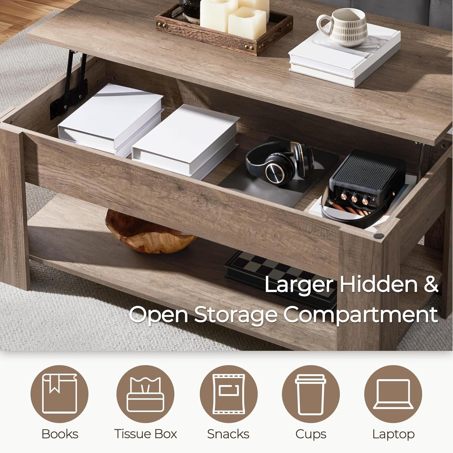 ☕️🍽️Coffee Table with Hidden Compartment and Storage Shelf,