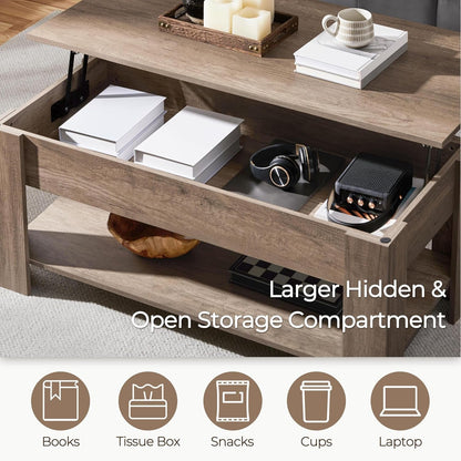 ☕️🍽️Coffee Table with Hidden Compartment and Storage Shelf,