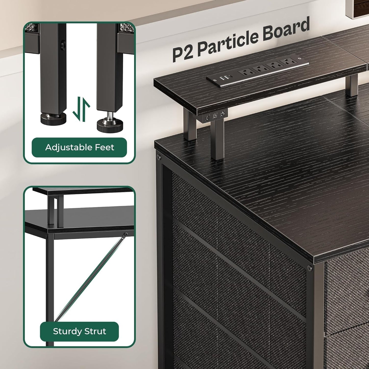 🖥️47 Inch Computer Desk with Power Outlets and LED Lights, Gaming Desk