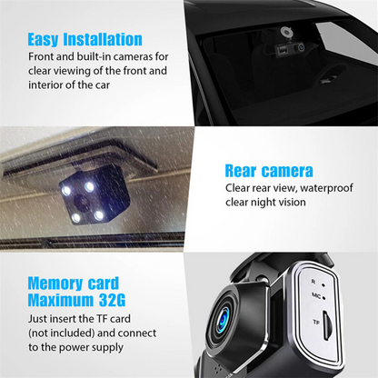 📹⏯Dual Lens Dash Cam HD 1080P Front/Rear/Inside Video Recorder