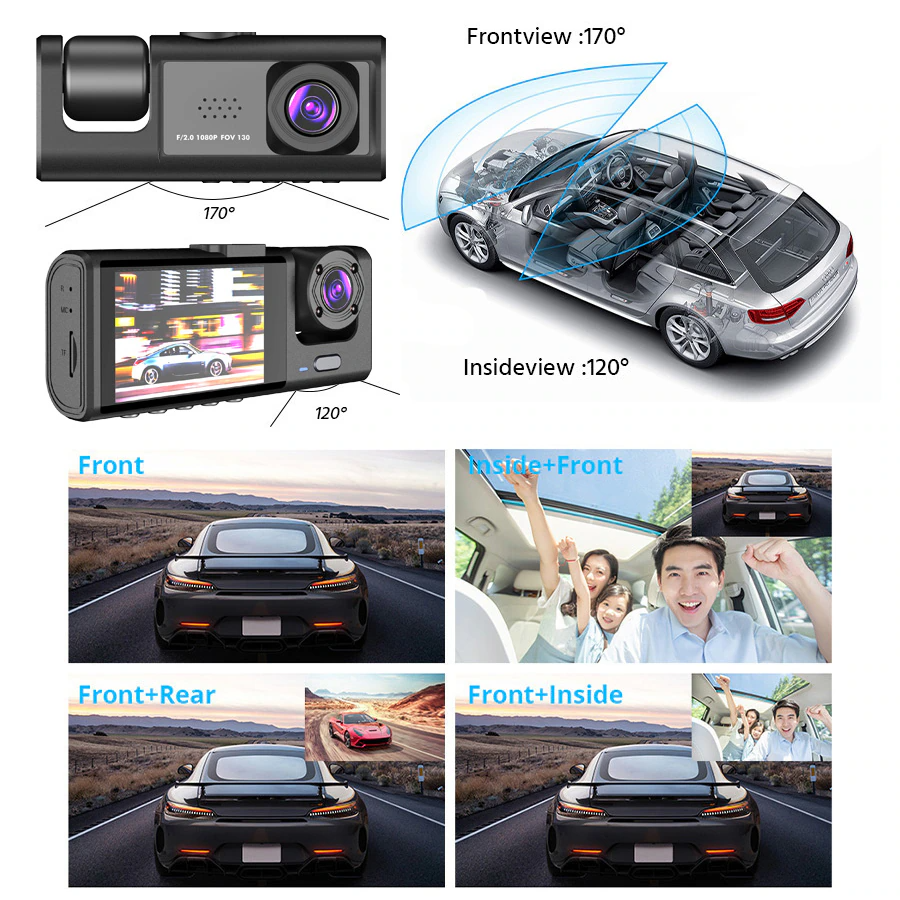 📹⏯Dual Lens Dash Cam HD 1080P Front/Rear/Inside Video Recorder
