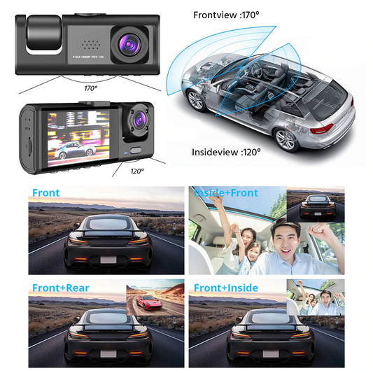 📹⏯Dual Lens Dash Cam HD 1080P Front/Rear/Inside Video Recorder