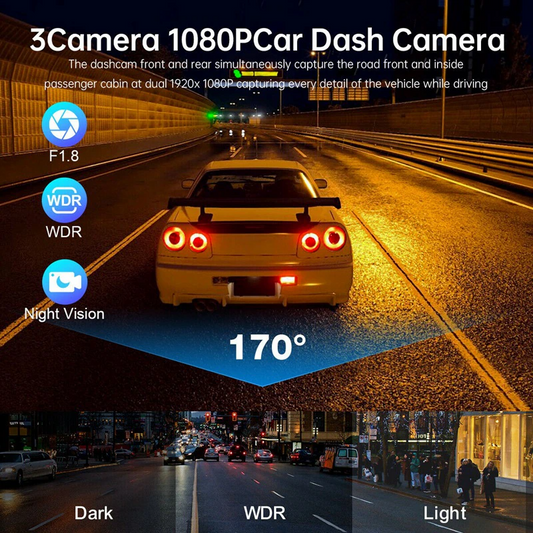 📹⏯Dual Lens Dash Cam HD 1080P Front/Rear/Inside Video Recorder