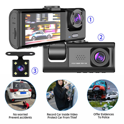 📹⏯Dual Lens Dash Cam HD 1080P Front/Rear/Inside Video Recorder