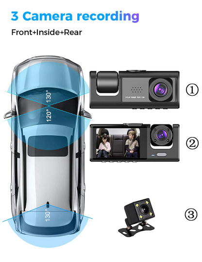 📹⏯Dual Lens Dash Cam HD 1080P Front/Rear/Inside Video Recorder