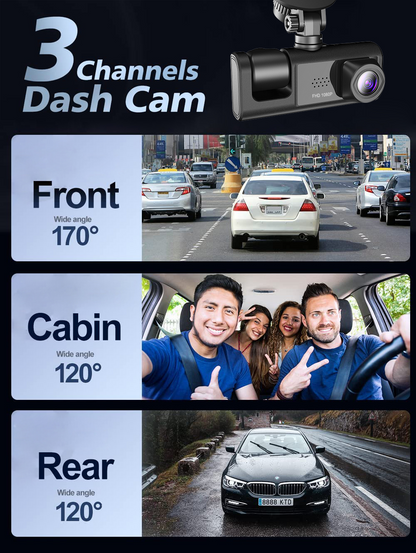 📹⏯Dual Lens Dash Cam HD 1080P Front/Rear/Inside Video Recorder