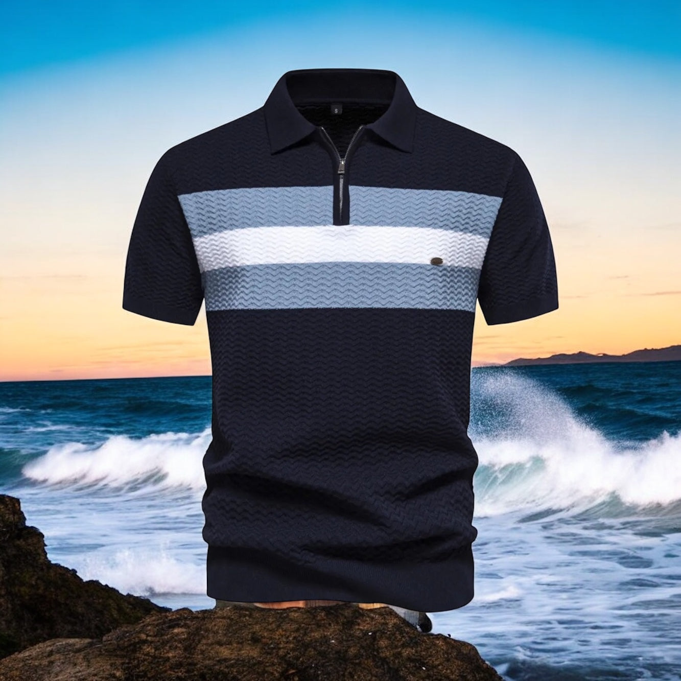 ⛿∿Striped Wave Texture Polo