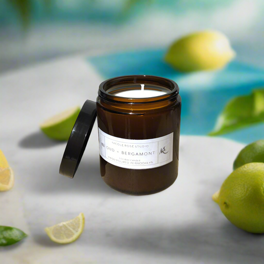 🍋🕯️Oud + Bergamot Scented Soy Wax Candle