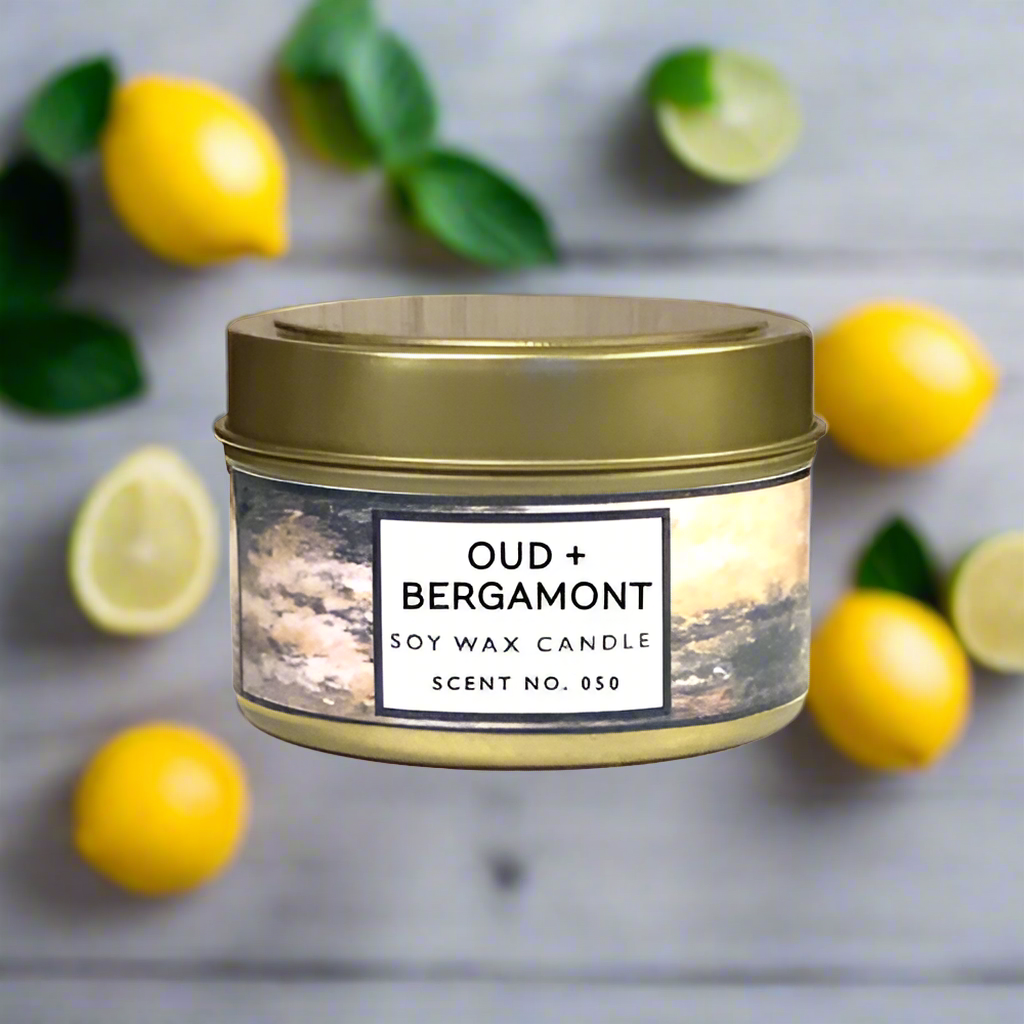 🍋🕯️Oud + Bergamot Scented Soy Wax Candle