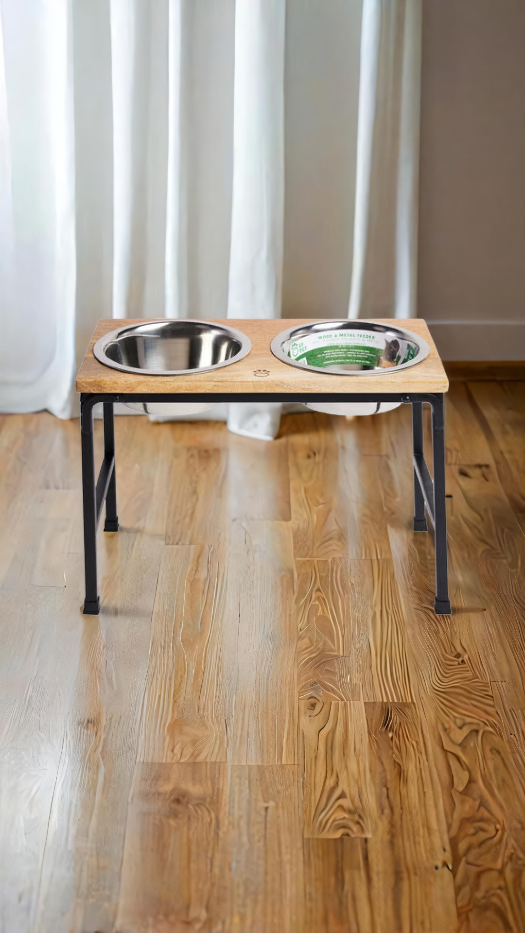 🍛🥭Mango Wood & Metal Double Food Bowl