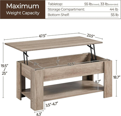 ☕️🍽️Coffee Table with Hidden Compartment and Storage Shelf,