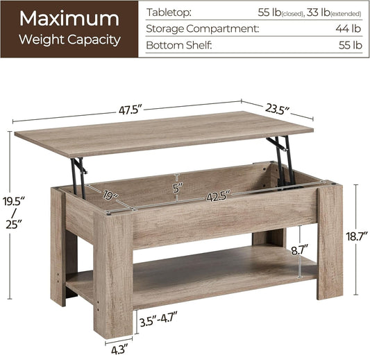 ☕️🍽️Coffee Table with Hidden Compartment and Storage Shelf,