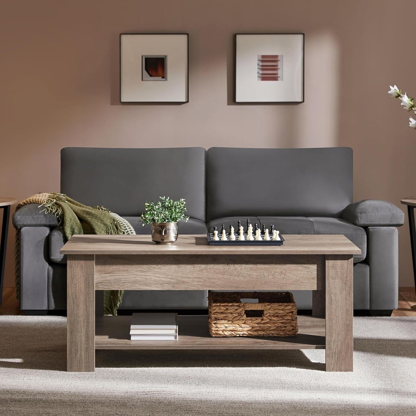 ☕️🍽️Coffee Table with Hidden Compartment and Storage Shelf,