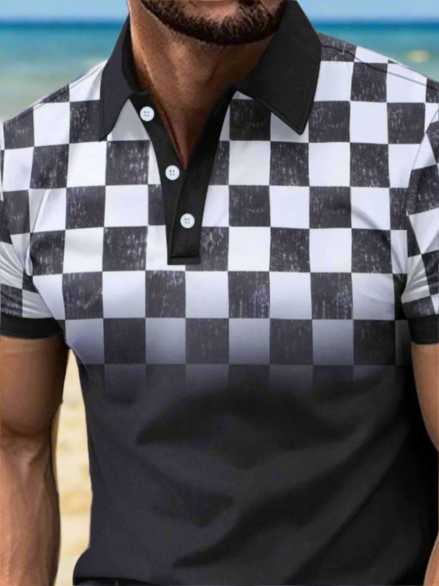🏁Ying Yang Checkered Polo Shirt|Short Sleeve