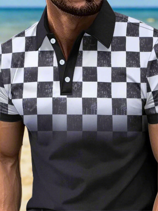 🏁Ying Yang Checkered Polo Shirt|Short Sleeve