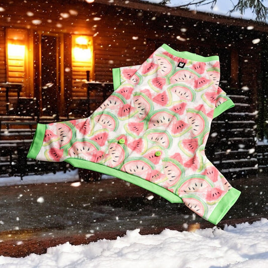 🍉 Watermelon Fruit Dog Pajamas|Soft & Cozy Velcro Onesie