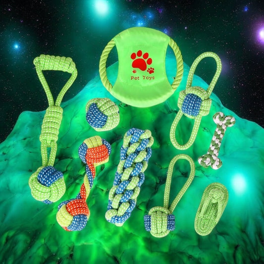 9 Piece Assorted Braided Cotton Rope Dog Chew Toys
