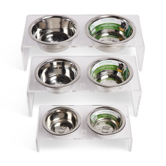 Beige Acrylic Double Food & Water Bowl