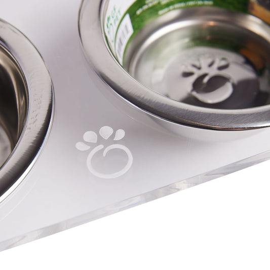 Beige Acrylic Double Food & Water Bowl