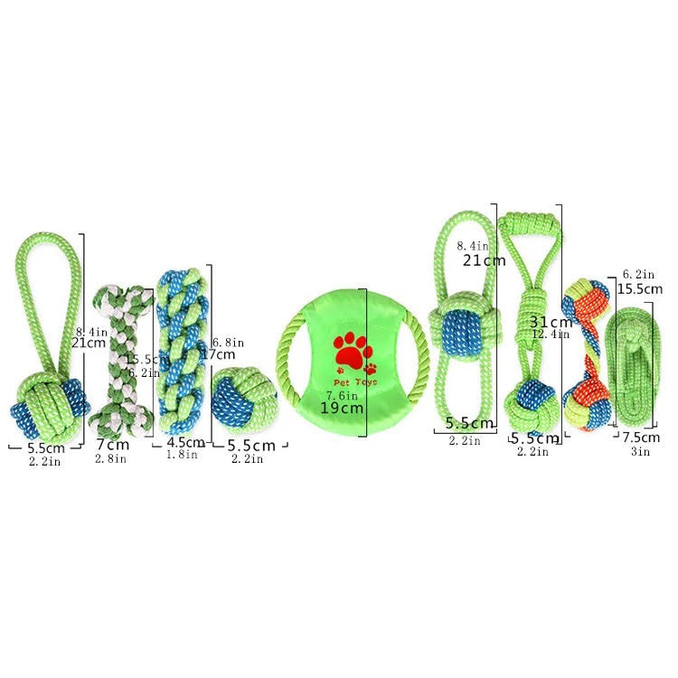9 Piece Assorted Braided Cotton Rope Dog Chew Toys