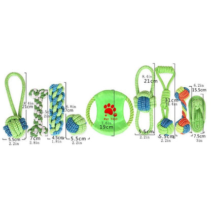 9 Piece Assorted Braided Cotton Rope Dog Chew Toys