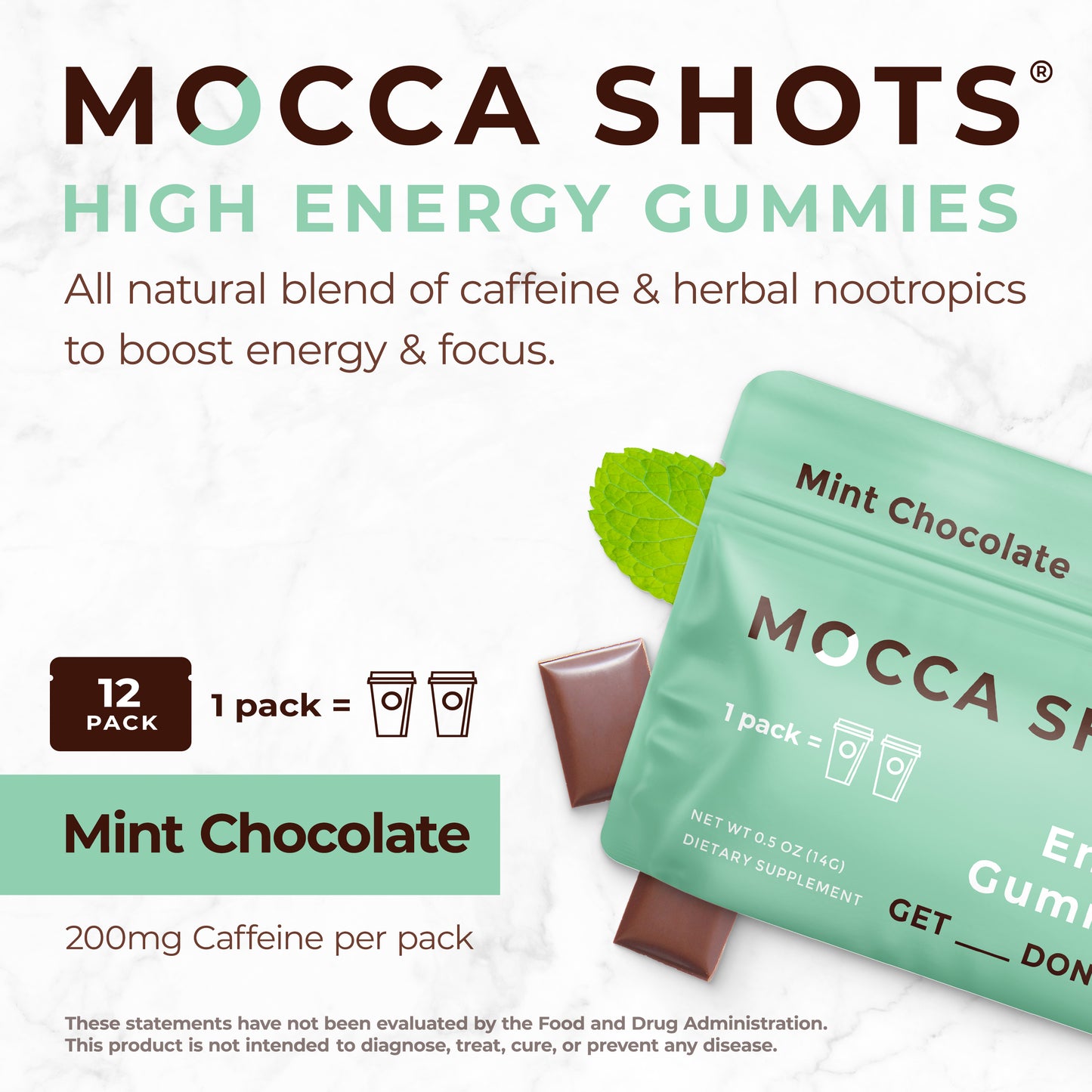 ☕️🚀Mocca Shots Energy Gummies With Caffeine|Mint Chocolate 12-Pack