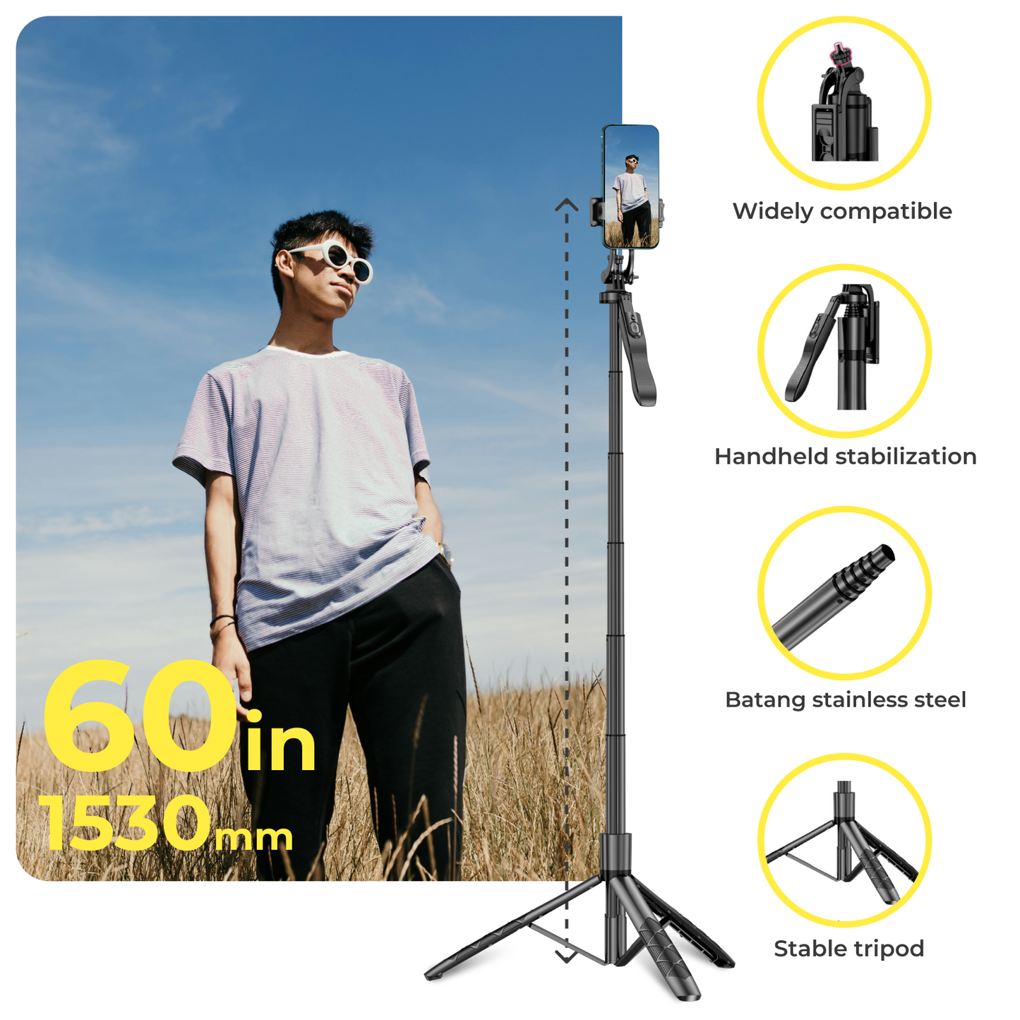 🤳📱Phone Tripod| 62 Inch Selfie Stick With Remote Control