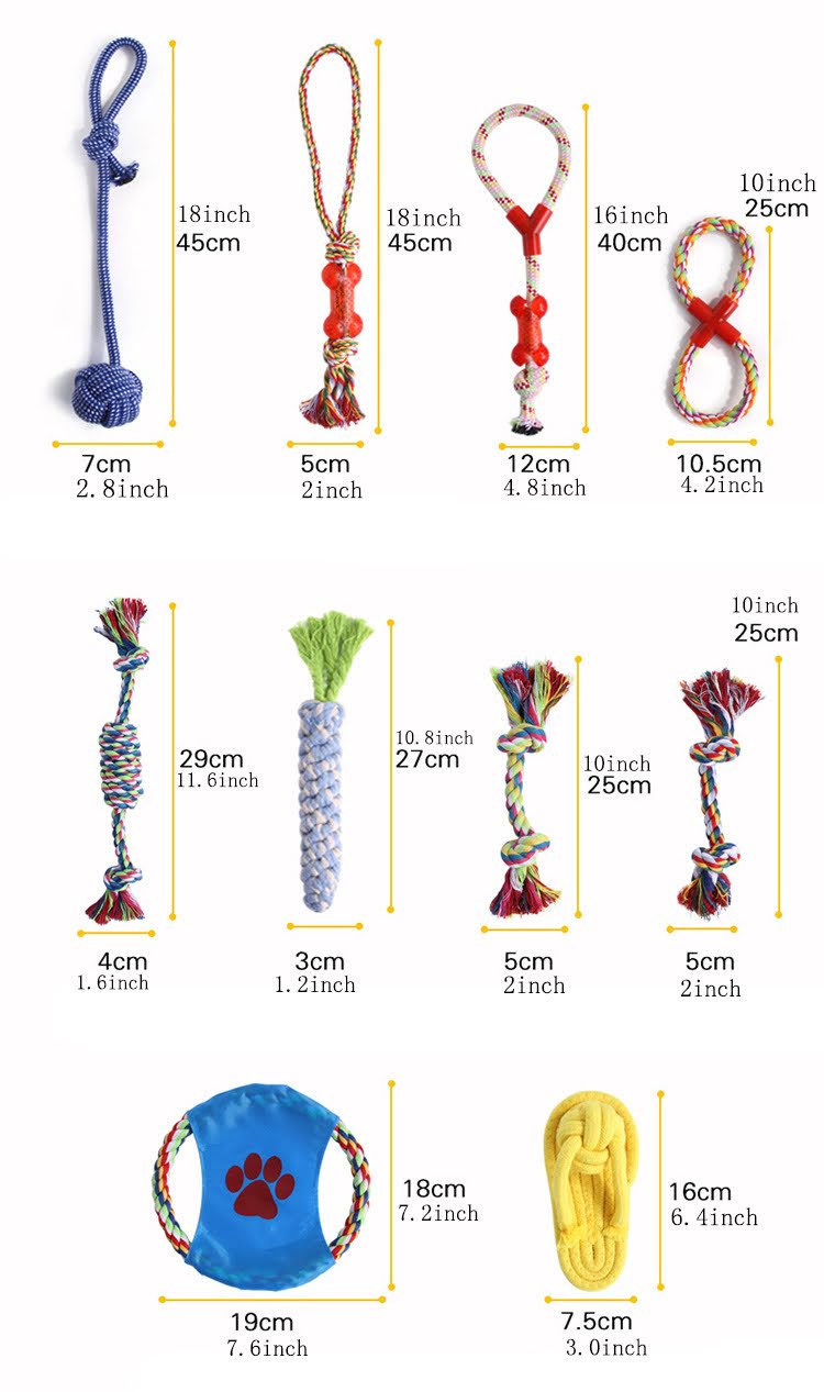 Zeus 10 PCS Assorted Braided Cotton Rope Dog Chew toys