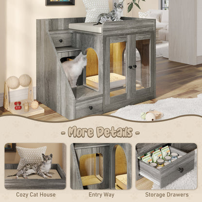 📥🐱Cat Litter Box Enclosure With Light & Resting Space