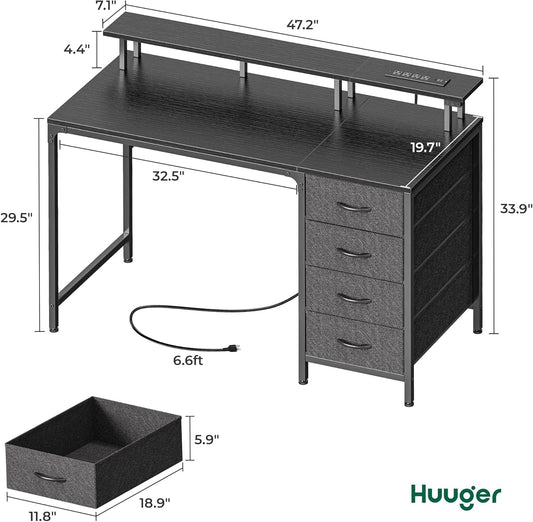 🖥️47 Inch Computer Desk with Power Outlets and LED Lights, Gaming Desk
