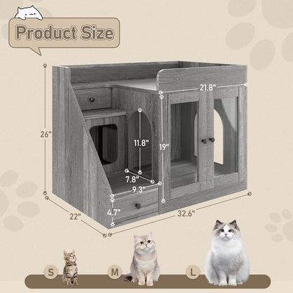 📥🐱Cat Litter Box Enclosure With Light & Resting Space