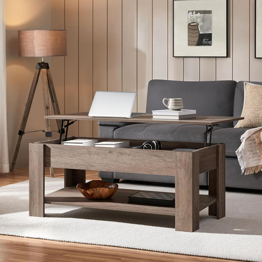 ☕️🍽️Coffee Table with Hidden Compartment and Storage Shelf,