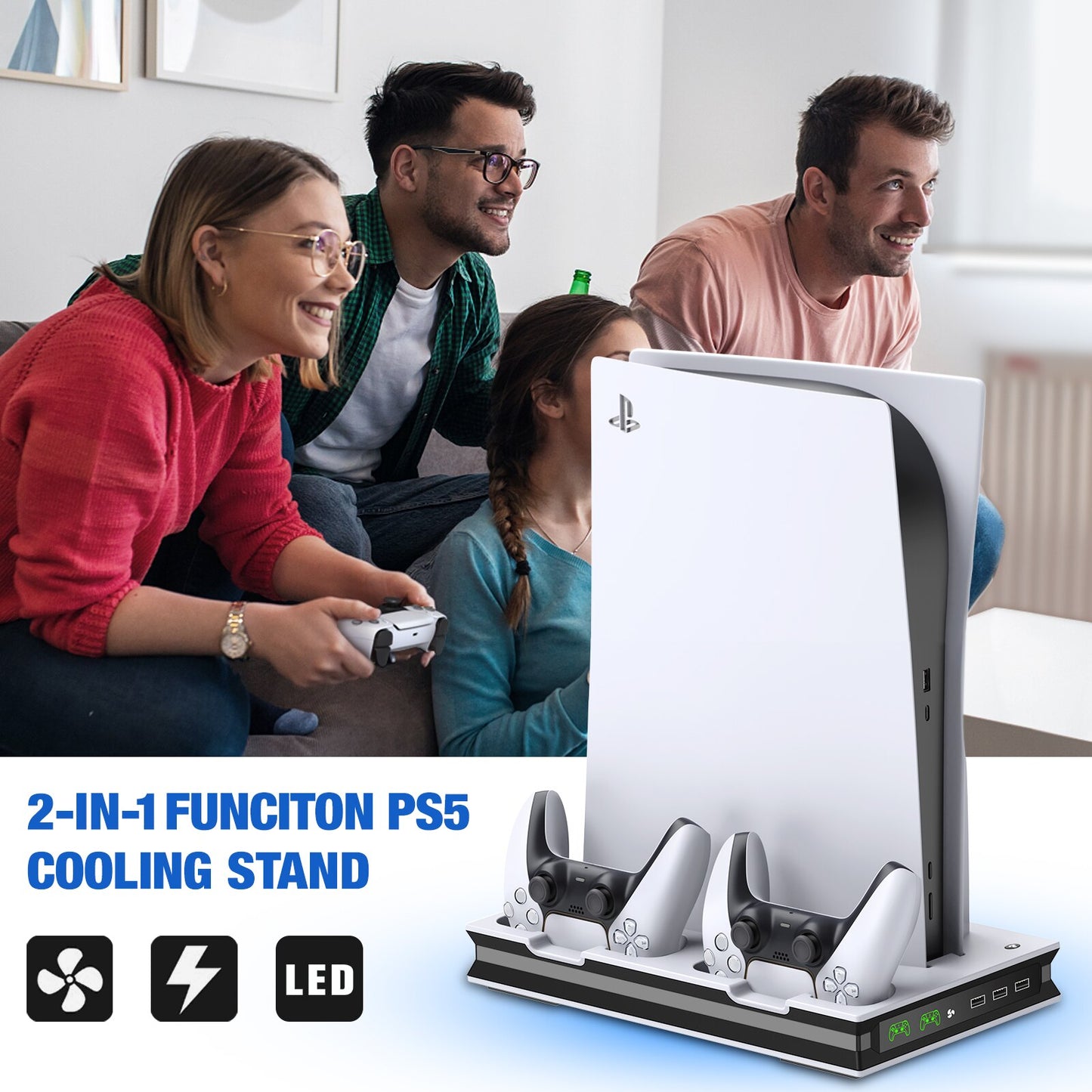 ❄️🌪️PS5 Cooling Fan System & Vertical Stand With Dual Controller Holder